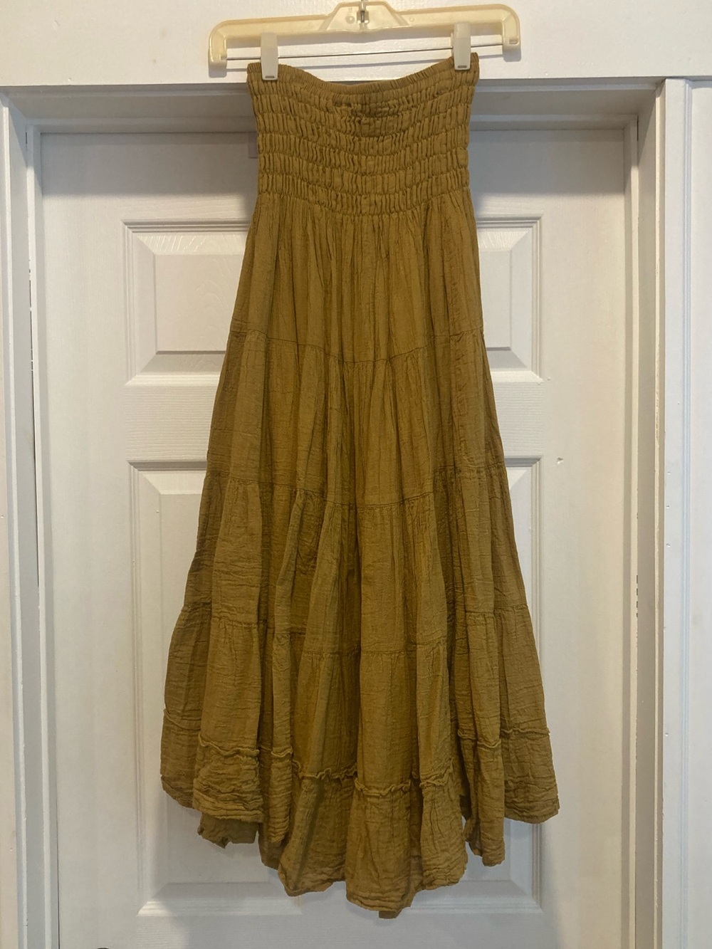 Cotton Flower | NWOT 100% Cotton Mustard Flutter Tiered Maxi Skirt - Picture 2 of 6